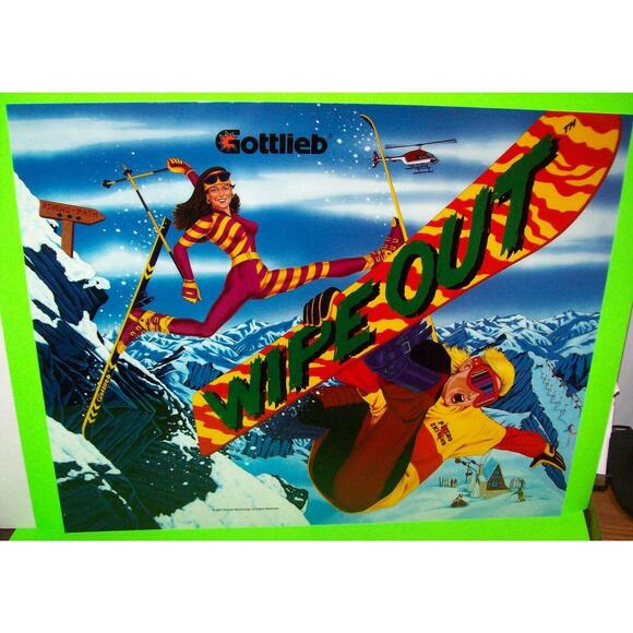 Wipe Out 1993 Original NOS Pinball Machine Translite Snowboard Skiing - Picture 2 of 8